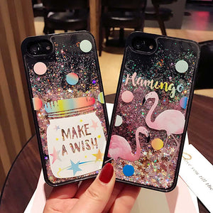 Bling Colorful Stars Dynamic Liquid quicksand Phone Cases For iphone 7 6 6s Plus Cover Cute Flamingo Milk Wishing bottle Case