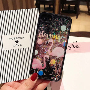 Bling Colorful Stars Dynamic Liquid quicksand Phone Cases For iphone 7 6 6s Plus Cover Cute Flamingo Milk Wishing bottle Case