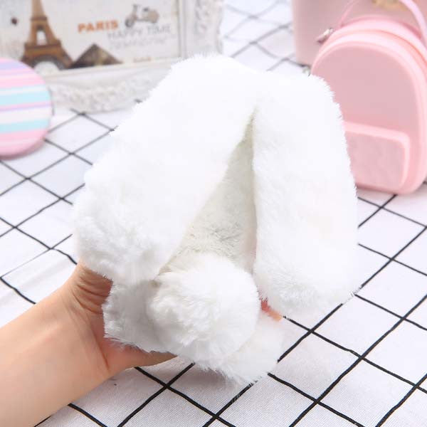Fashion Soft Fluffy Wool Hair Fur Long Ear Rabbit Phone Cases for iphone 7 6 6s Plus Cover Bling Diamond Bow elegant Fitted Case