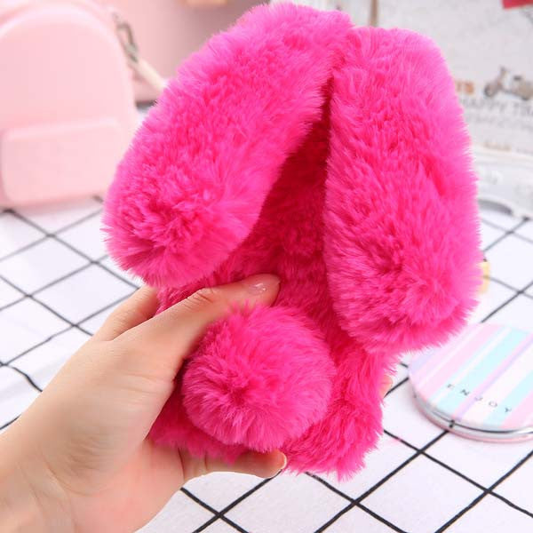 Fashion Soft Fluffy Wool Hair Fur Long Ear Rabbit Phone Cases for iphone 7 6 6s Plus Cover Bling Diamond Bow elegant Fitted Case